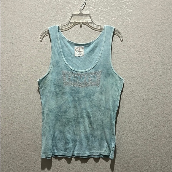 Levi's women’s Blue Tie dye Sleeveless Cotton Tank Top Size Large Bling Design - Picture 1 of 9